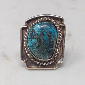 Vintage Sterling Turquoise Cabochon Ring – Southwest Style, Size 4.75